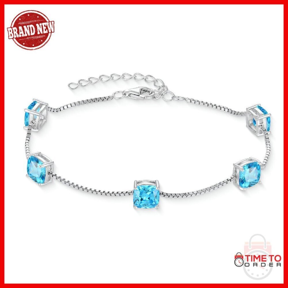 925 Sterling Silver Princess Cut Link Bracelet Dainty Jewelry Gift